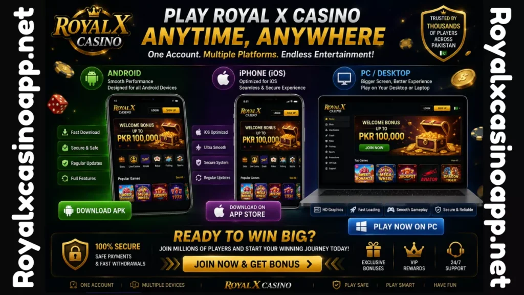 Royal X Casino available on Android, iPhone, and PC with seamless gameplay, secure access, and synchronized gaming experience